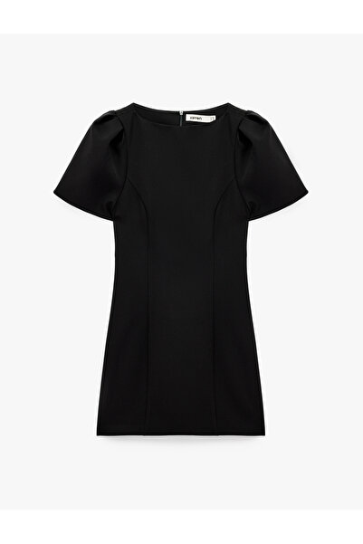 Koton Round Neck Short Balloon Sleeve Mini Dress