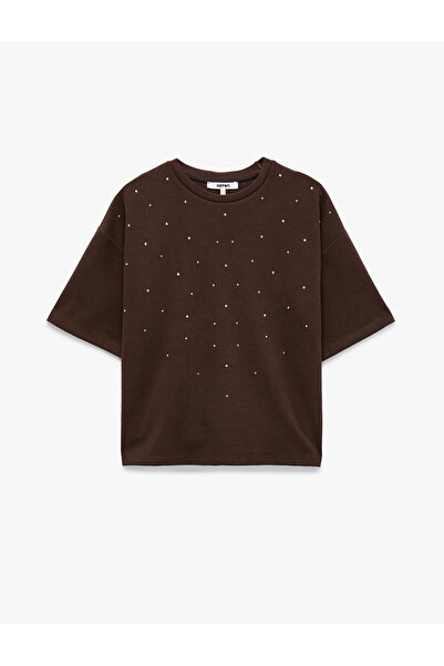 Koton Crew Neck Regular Fit Short Sleeve T-Shirt with Stone Detail