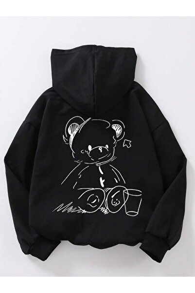SVART WEAR Детски суичър с качулка с щампа на мече, от пениран памук, с трипл...