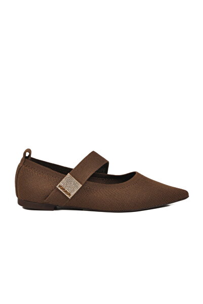 Aspor Brown Knitted Strappy Women's Ballerinas