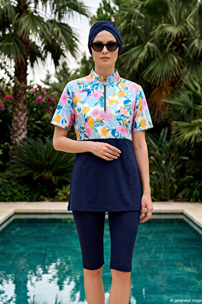 Haliç Mayo Sports Lycra Covered Short Sleeve Semi-Closed Mayi 2147-191 Navy Blue