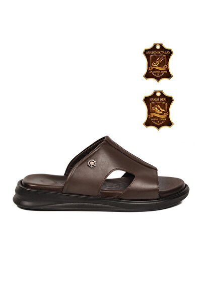 Voyager Brown Genuine Leather Men's Slippers