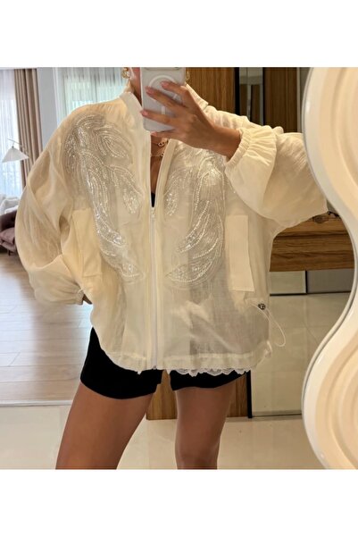 Butik Taş İşlemeli Tasarım Bomber Ceket