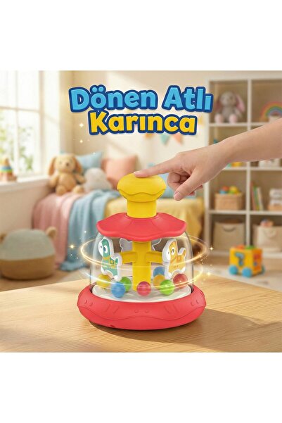 KentOyuncaK Dönen Atlıkarınca Oyuncak-Bas-Çevir Kırmızı Atlı Karınca Oyuncağı