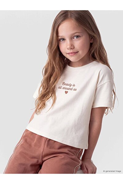 LC Waikiki Lcw Kids Ecru Crew Neck Girls' Set