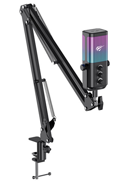 Havit Gamenote GK65 Pro RGB Oyuncu ve Yayıncı Mikrofonu - 192KHz/24Bit Ses Kartlı & Akrobat Kollu Set