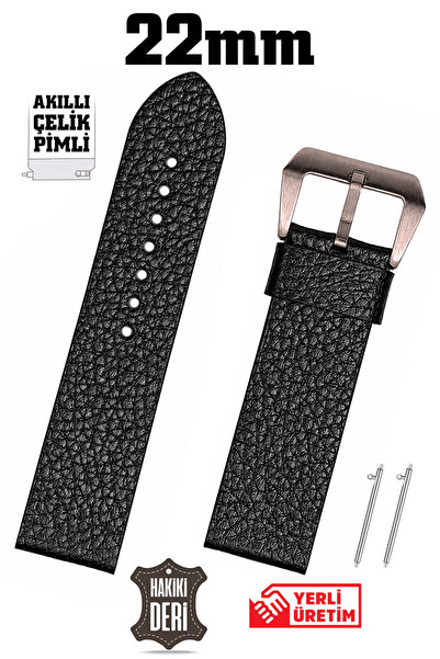 Saatse 22mm Black Floter Sport Genuine Leather Watch Band Strap with Smart Pins