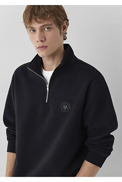 Mavi M0S20112 Seal Logo Semi-Zipper Men's Sweatshirt Black