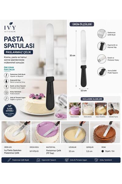 IVORY Paslanmaz Çelik Pasta Spatulası 32 cm Krema Sürme ve Pasta Süsleme Spat...