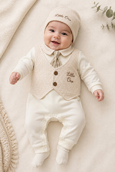 Beniizle Little One Embroidered Hat and Tie Baby Boy Jumpsuit