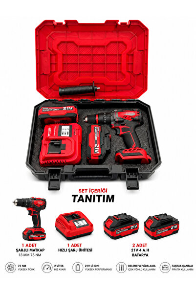 Beyhekim Hırdavat Kimmer Plus 21V 13 mm Şarjlı Darbeli Matkap – Çift Akülü, Ş...