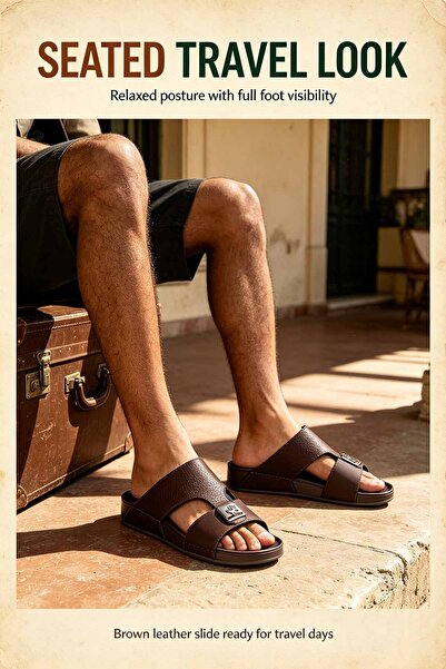 SaudEva Foot صندل رجالي أسود من الجلد الصناعي، مزود بإبزيم معدني، شبشب كاجوال...