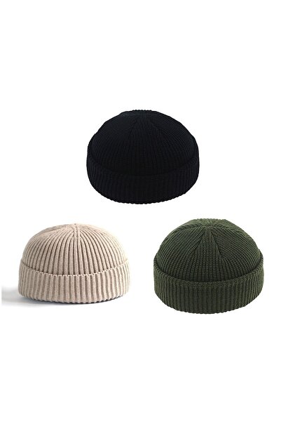 zadenza gold Set of 3 Short Skullcap Beret Knitwear Short Beret Hipster Beret...