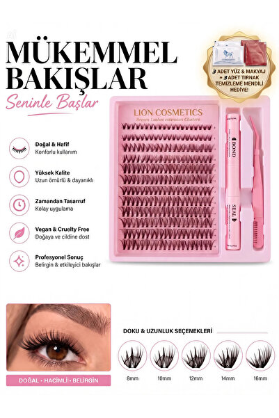 lion cosmetics 240 Adet Kahverengi 20P Temu Takma Kirpik Yapıştırıcı Cımbız F...