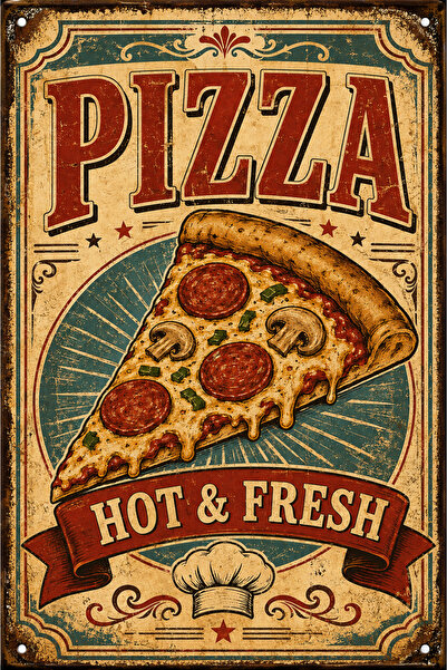 Lucena Pizza Hot & Fresh Retro metalni zidni znak Vintage kuhinjski dekor 20x...