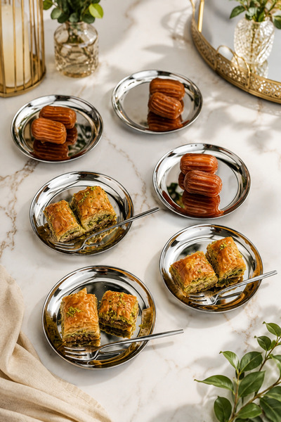 EMFA HOME Set of 6 Silver Round Metal Dessert Plates 12 Cm, Coffee Side Dish ...