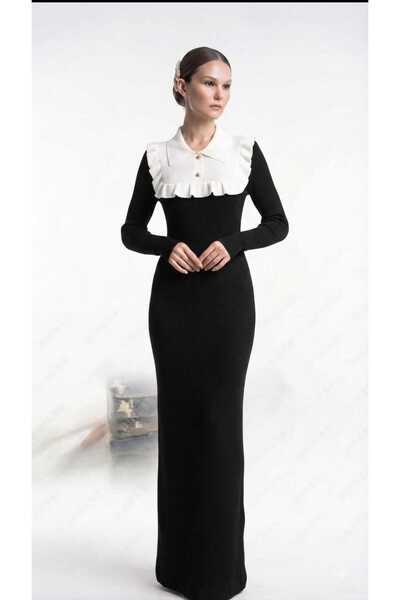 newmisal Women's Tricot Dress with Ruffle Collar Detail