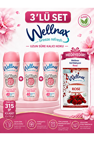 Wellnax Granül Çamaşır Parfümü ve Yumuşatıcısı - Pink Velvet 3 lü Set 3x210gr