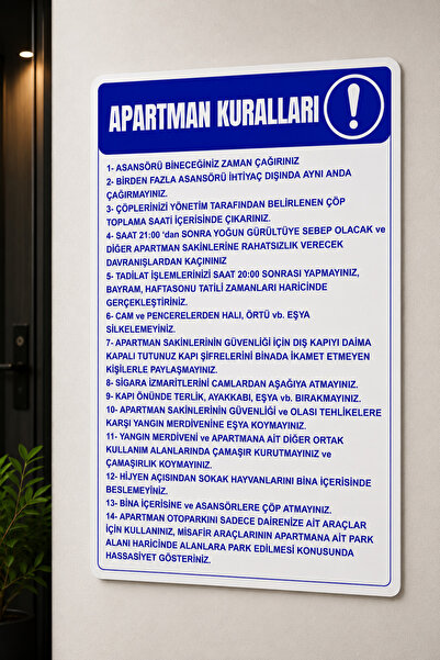mufemu Apartman Kuralları Levhası 35x25 cm Foreks'li Folyo Baskı Kapı Duvar İ...