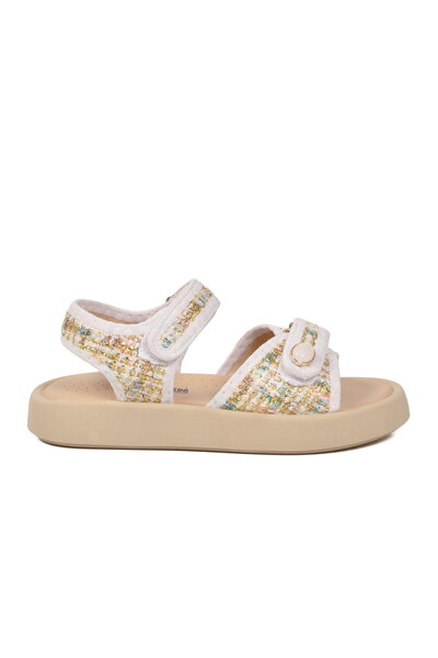 Arzen White Velcro Girls' Flat Sandals