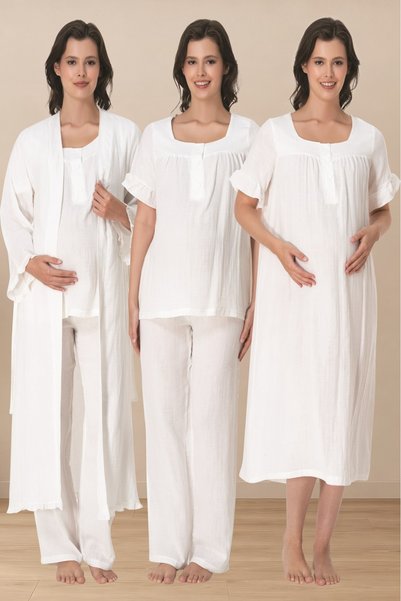 Puerpera Effortt Muslin Fabric Maternity Nightgown, Dressing Gown and Pajama ...