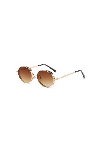 Toz Vintage Oyvan Brown Glass Gold Metal Round Frame Vintage Retro Sunglasses