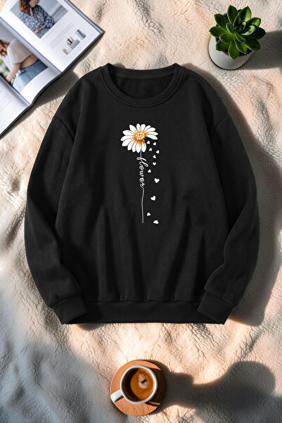 uyguntarz Unisex Flower Printed Crew Neck Sweatshirt