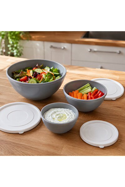 kitchen soft 3’lü İç İçe Geçebilen Kapaklı Plastik Saklama Kabı Seti 18-14-10...