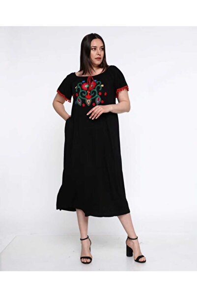Esina Viscose Oversize Dress with Embroidery Detail