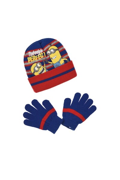 Despicable Me Set căciulă și mănuși Minioni, albastru cu dungi gri, mărimea 52