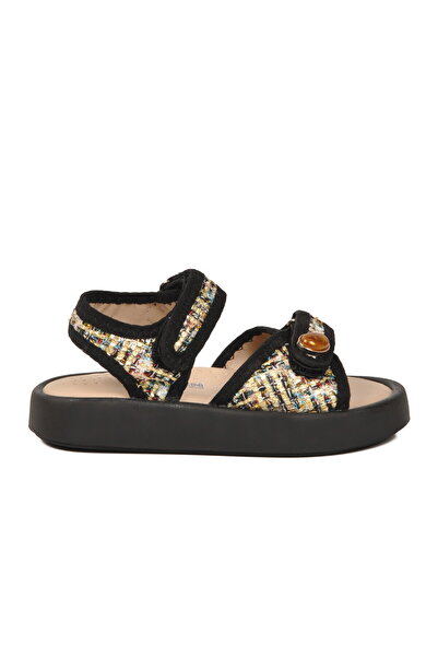 Arzen Black Velcro Girls' Flat Sandals
