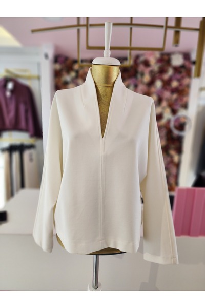 Kayra kadın ekru ve yakalı basic sweatshirt