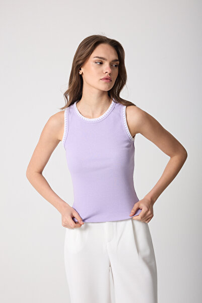 urban wear URBAN KADIN LİLA Halter Yaka Nakış Detaylı Bluz - 2512
