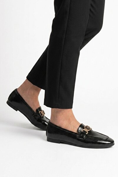 Aspor Black Buckle Women's Casual Shoes