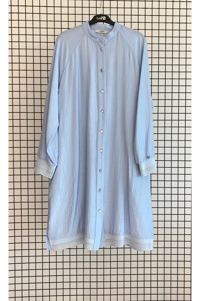 Armine Trendy Natural Fabric Buttoned Raglan Sleeve Ribbed 100 cm Tunic