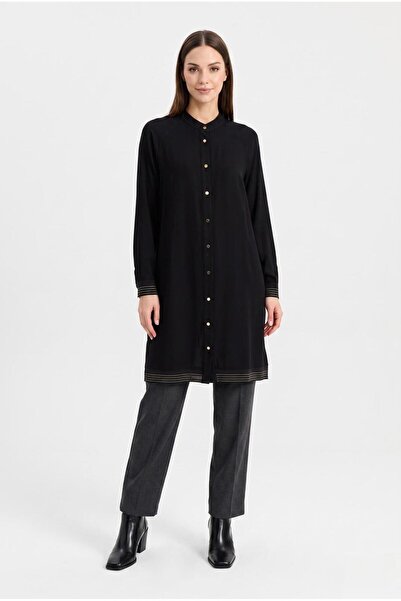 Armine Trend Doğal Kumaş Düğmeli Reglan Kol Ribanalı 100 Cm Tunik