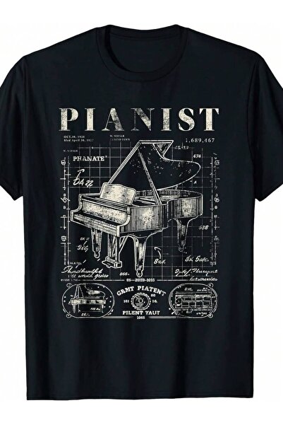 29CUN تي شيرت Old Grand Piano بطباعة رسم براءة اختراع عتيق لعازف البيانو