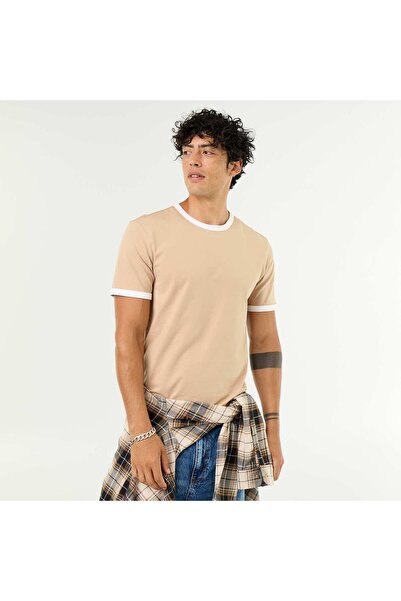 KIABI Short-Sleeved T-Shirt With Contrasting Trim Beige