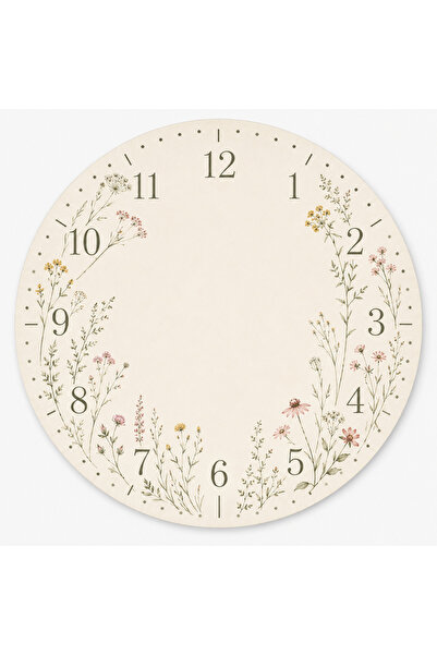 AA Shop Dekoratif Baskılı Ahşap Botanik Desenli Duvar Saati Sessiz Akar Mekanizmalı Modern Çiçek ve Yaprak 825