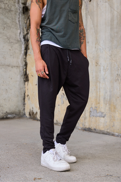 Superbluemexico Men's Elastic Waist Carrot Pants