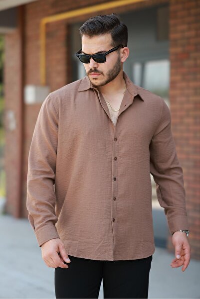 urban wear URBAN ERKEK KAHVE Düz Uzun Kollu Regular Fit Gömlek - 2526