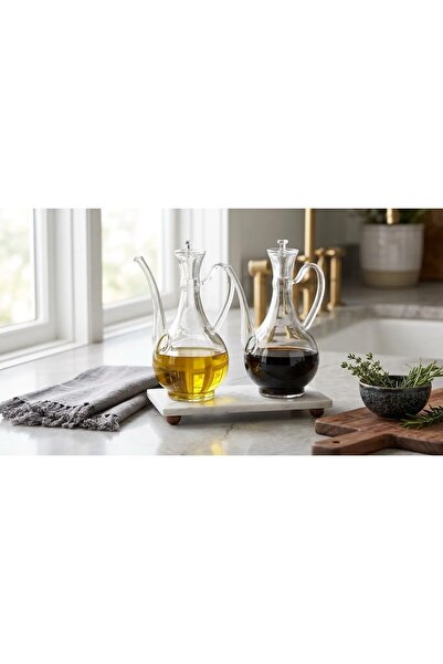 Lumindra Σετ Γυάλινης Κανάτας Λαδιού 750+750 ml Marble Stand Glory Borosilica...