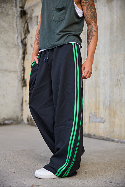 Superbluemexico Men's Striped Detailed Loose Baggy Trousers