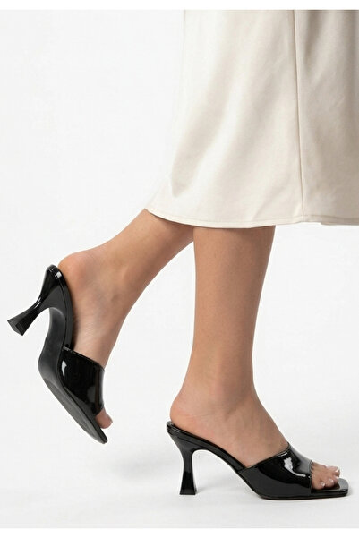 ALFA AKSESUAR 03 Redi Black Patent Leather Heeled Slippers