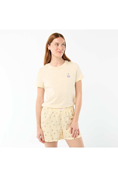 KIABI Striped All-Over Print Lightweight Top & Shorts Pajama Set Yellow