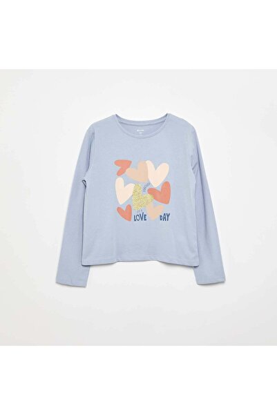 KIABI Long-Sleeved T-Shirt With Print Blue
