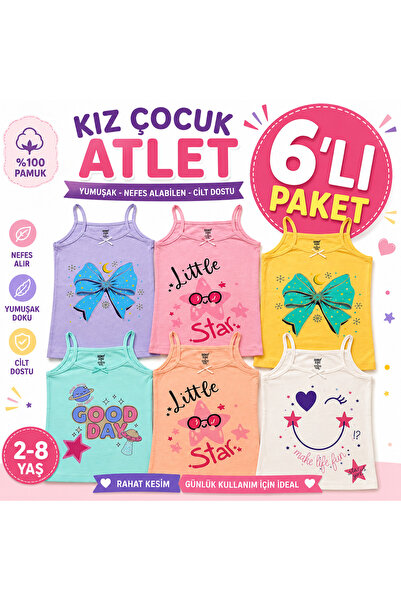 Modare 6lı kız çocuk atlet iç çamaşırı ip askılı pamuklu renkli