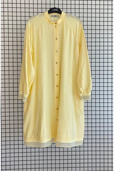 Armine Trendy Natural Fabric Buttoned Raglan Sleeve Ribbed 100 cm Tunic
