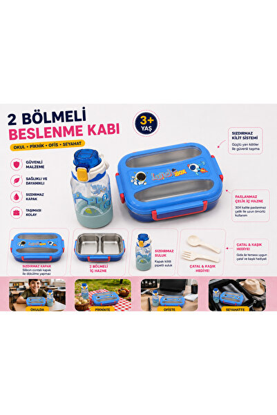 MUZEKO MZK2081 Suluklu 2 Bölmeli Paslanmaz Çelik Yemek Kabı Sızdırmaz Kapaklı...