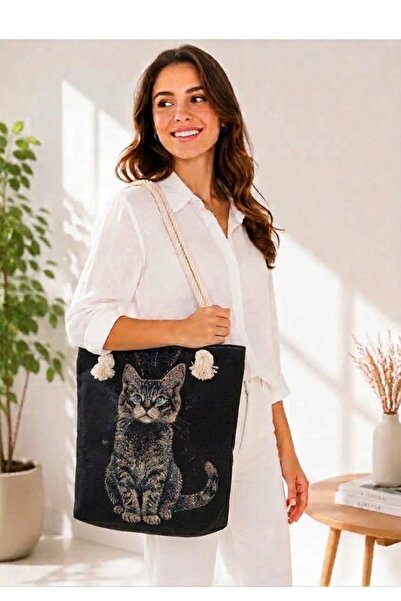 GOBLEN KADIN OMUZ ÇANTASI KEDİ DESENLİ